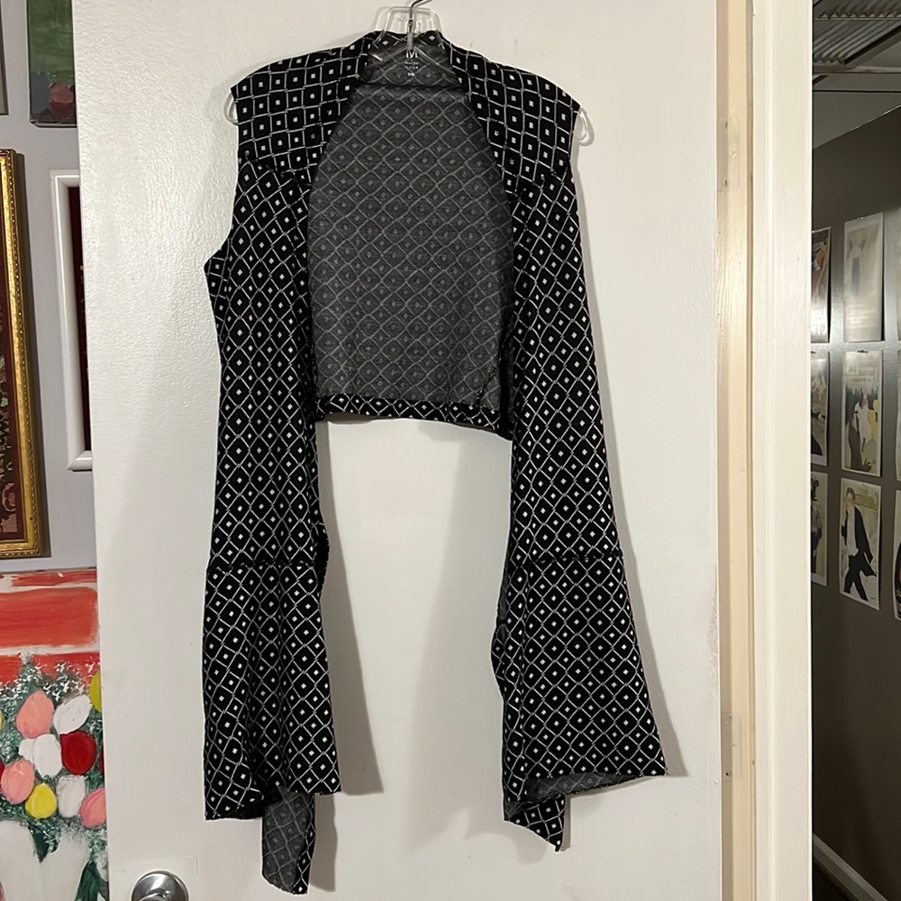 Matthildur geometric black/cream asymmetrical vest with pockets